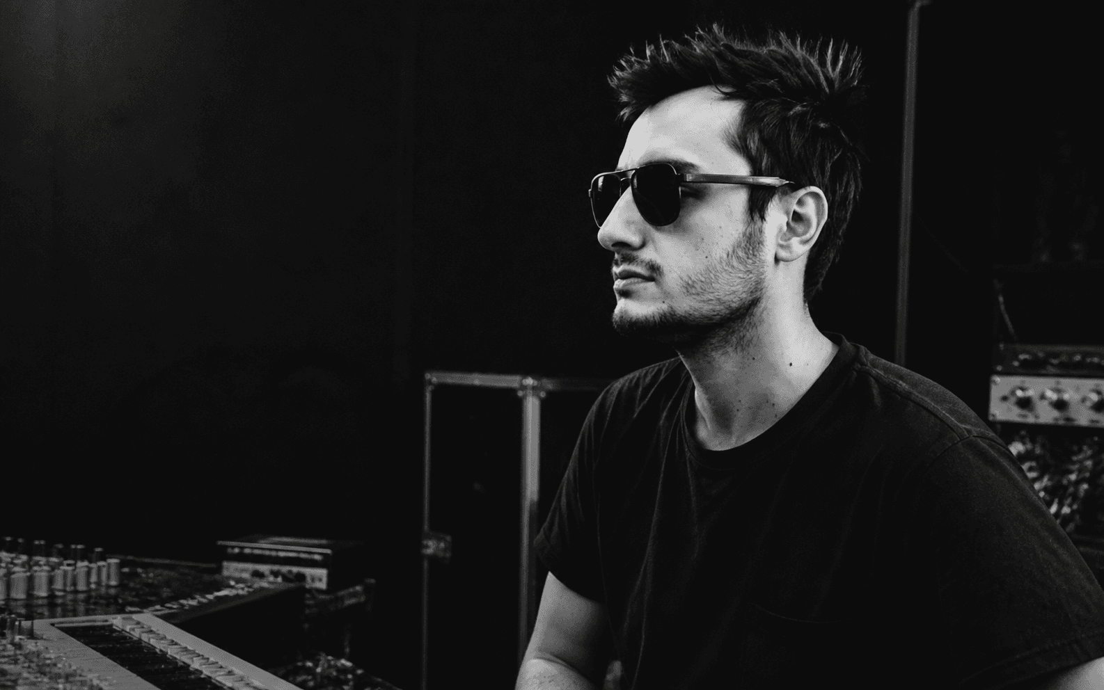 Livvux in a monochrome music studio